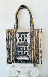 Greek Key Woven Beaded Bag