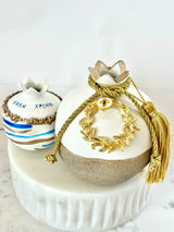 Gold & White Olive Wreath & Cross Pomengrante