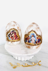 Handmade Easter Egg Decor with Anastasi Icon- White / Gold