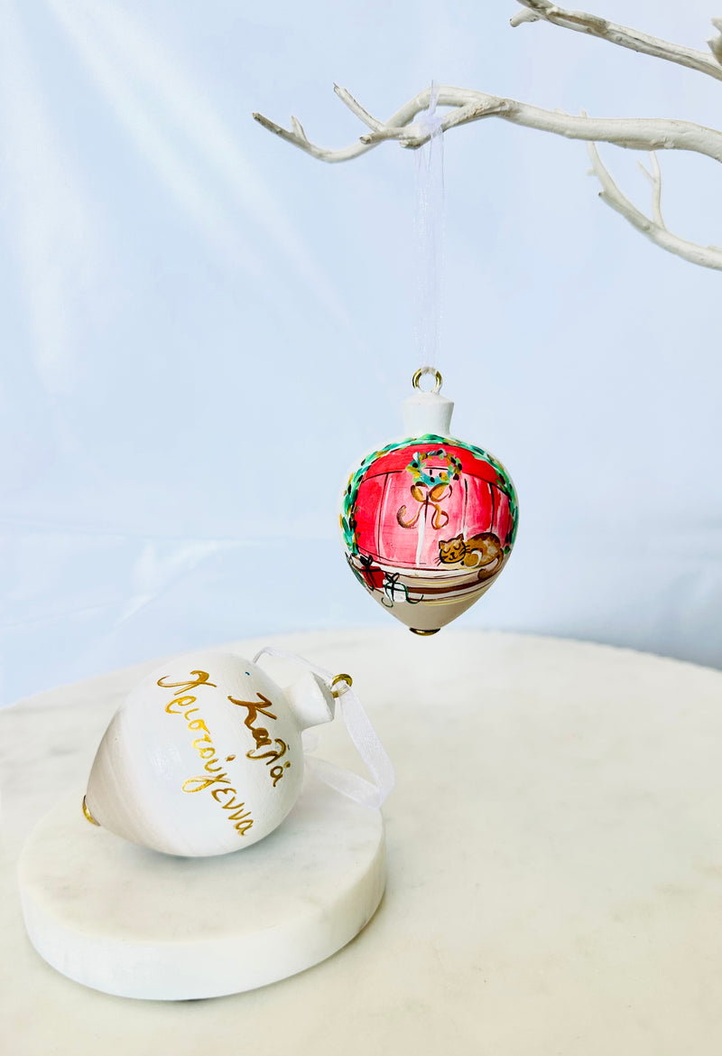 Hand-painted Greek door & Cat Bauble