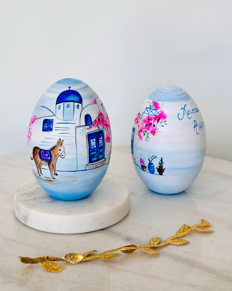 PRE-ORDER Hand-Painted Greek Island Donkey & Bougainvillaea Easter Egg Decor