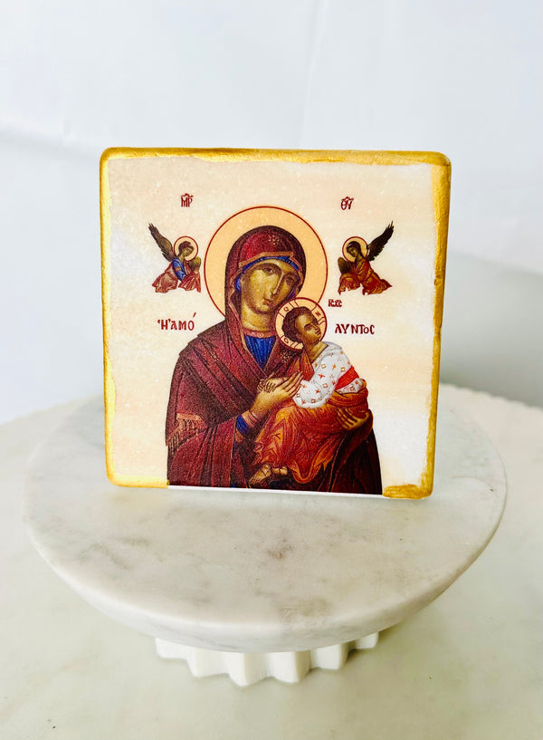 Panayia & Baby Jesus Marble Icon