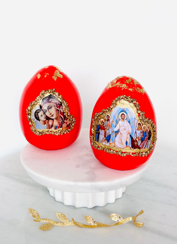 Handmade Red Easter Egg Decor with Anastasi Icon