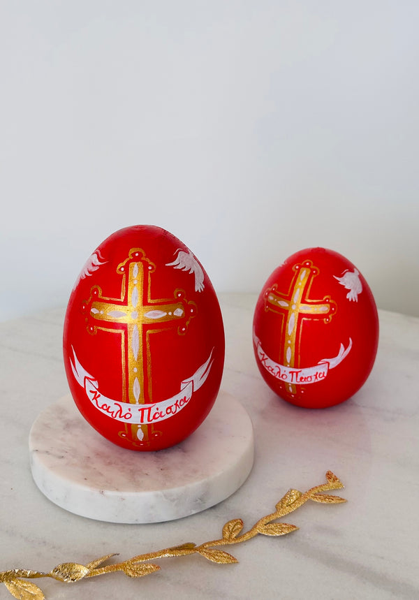 PRE-ORDER Hand-Painted Red & Gold Cross with doves Easter Egg Decor