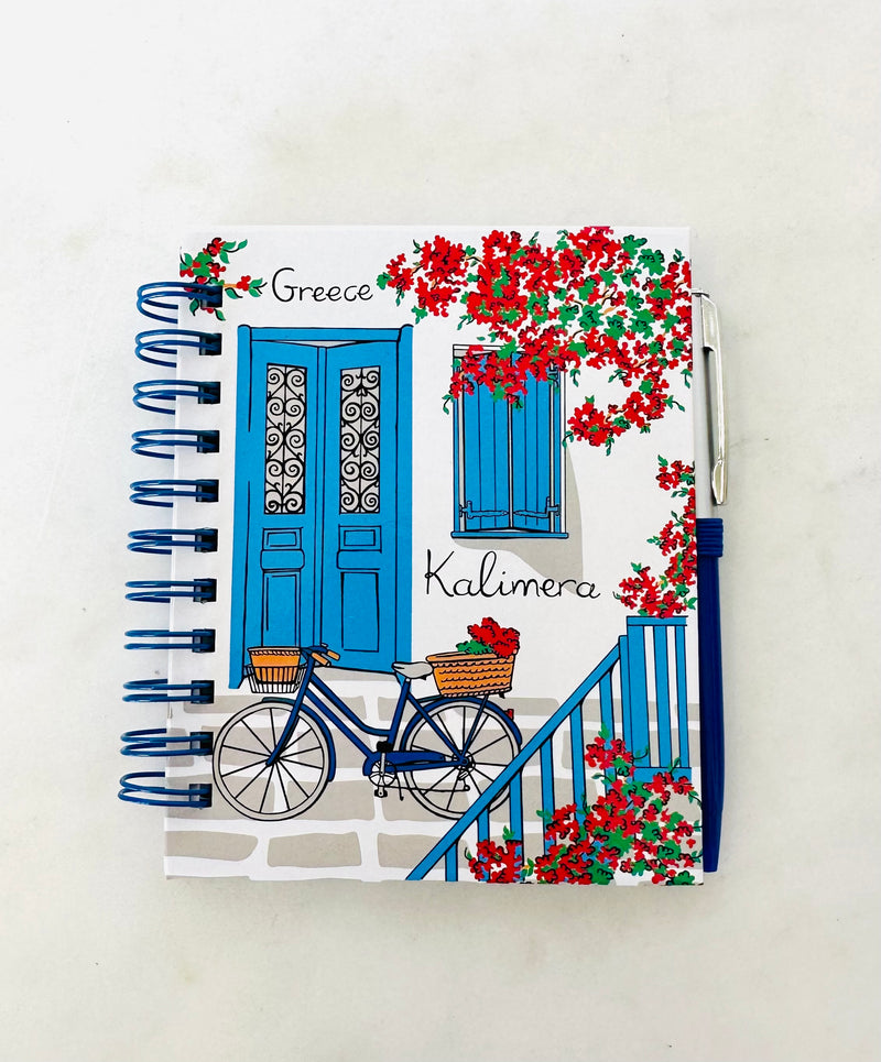 Greek door and bike design notepad with pen