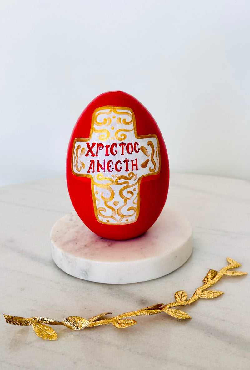 PRE-ORDER Hand-Painted Red & Gold Cross Easter Egg Decor