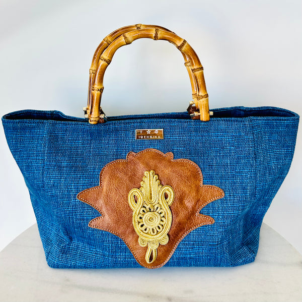 Iosofina Blue & Brown Leather Handbag