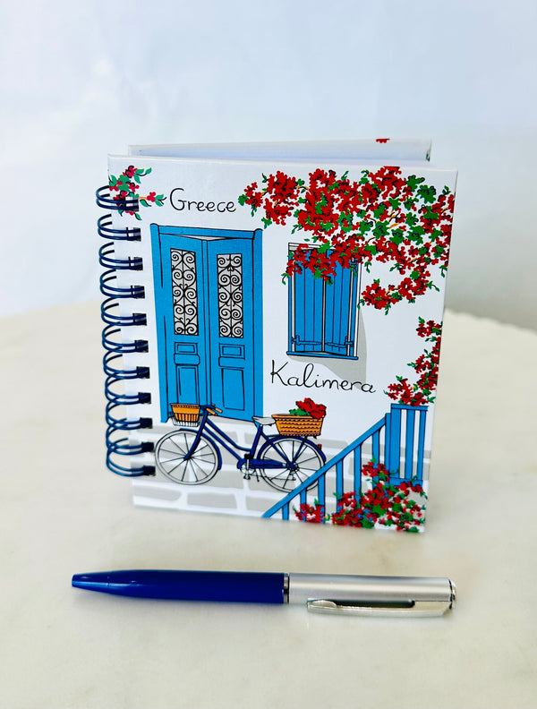 Greek door and bike design notepad with pen