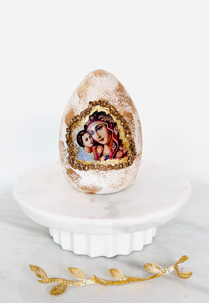 Handmade Easter Egg Decor with Panayia - White