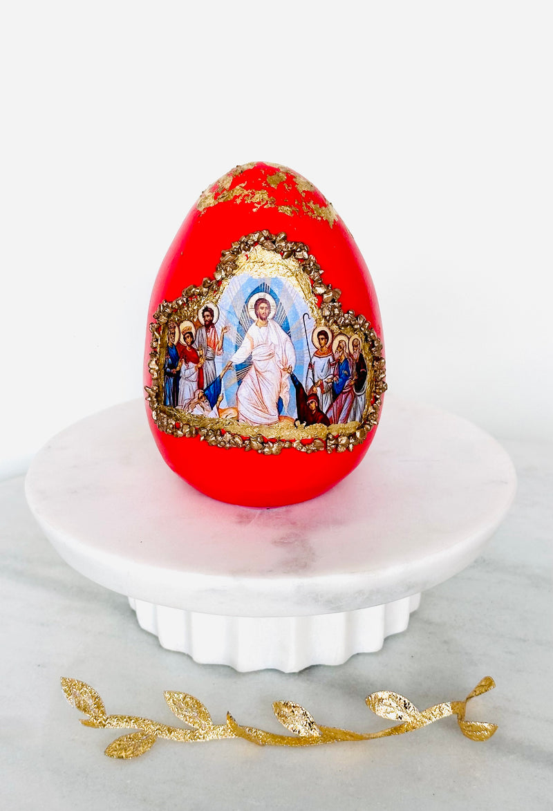 Handmade Red Easter Egg Decor with Anastasi Icon