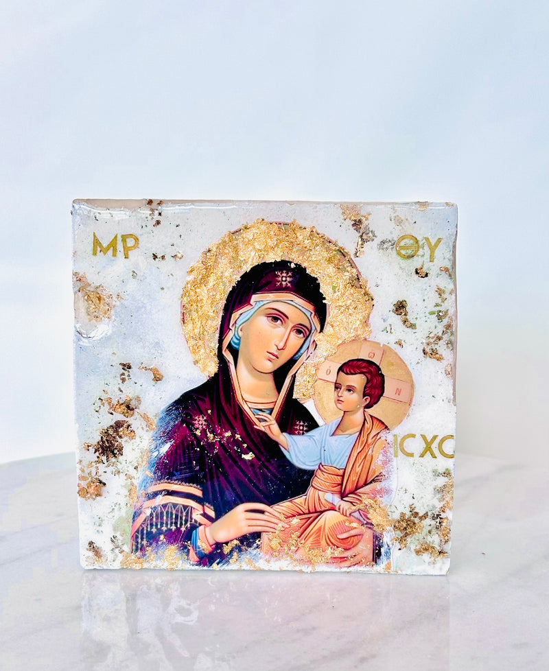 Panayia & Baby Jesus Marble Icon