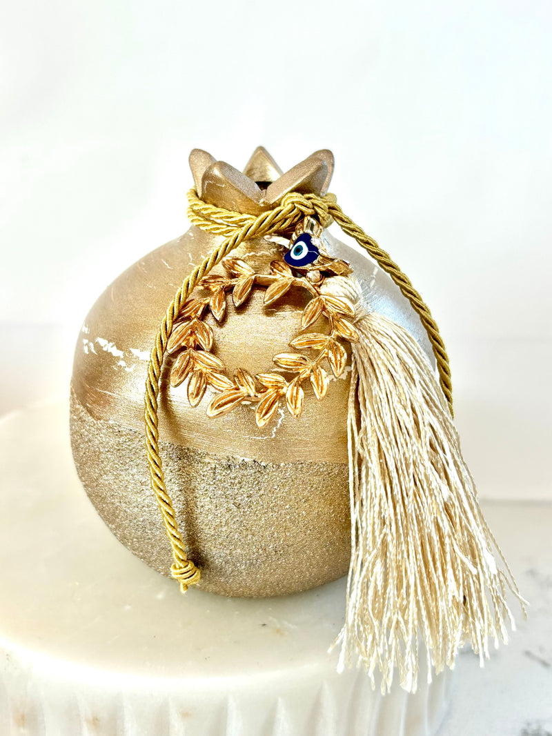 Gold Pomengranate with Olive Wreath