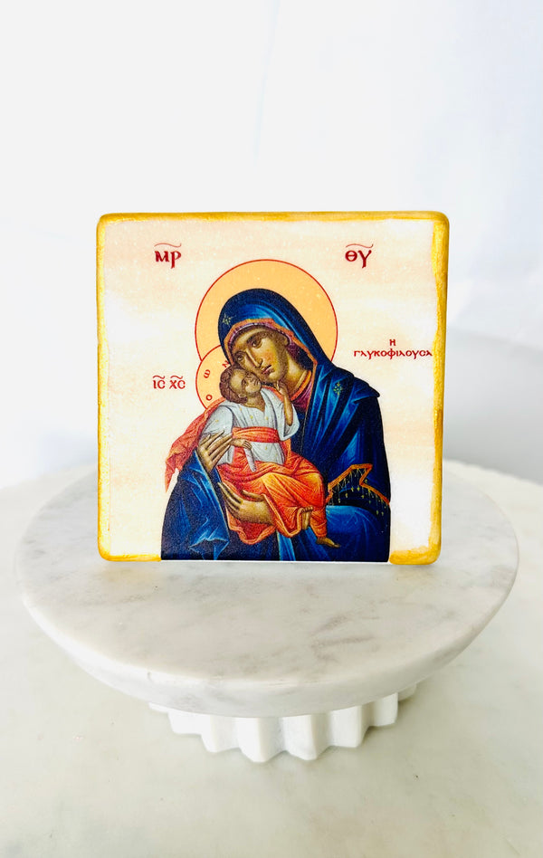 Panayia & Baby Jesus Marble Icon