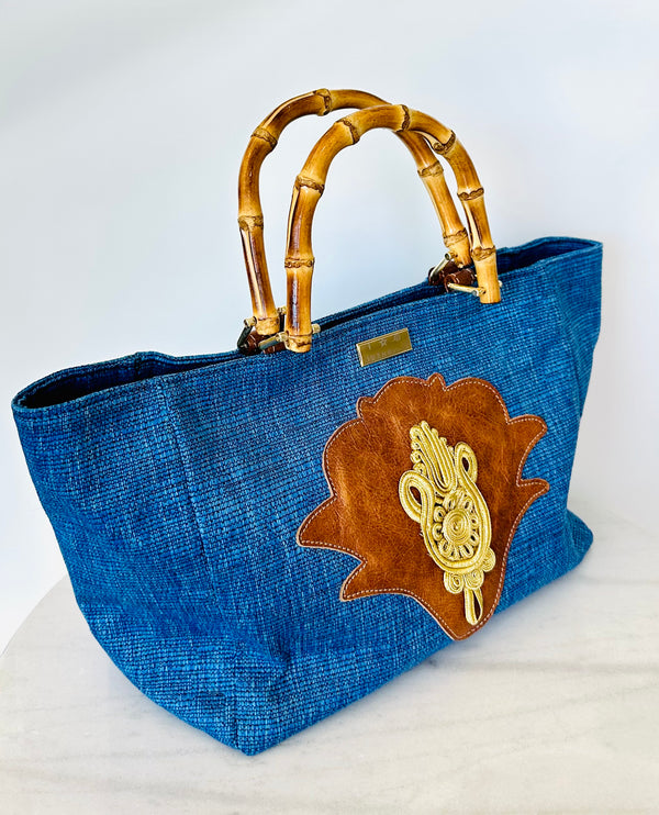 Iosofina Blue & Brown Leather Handbag