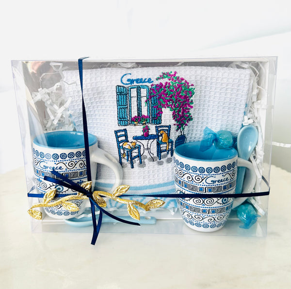 Tea Towel & Espresso Shot Gift Set - Grecian