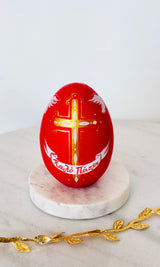 PRE-ORDER Hand-Painted Red & Gold Cross with doves Easter Egg Decor