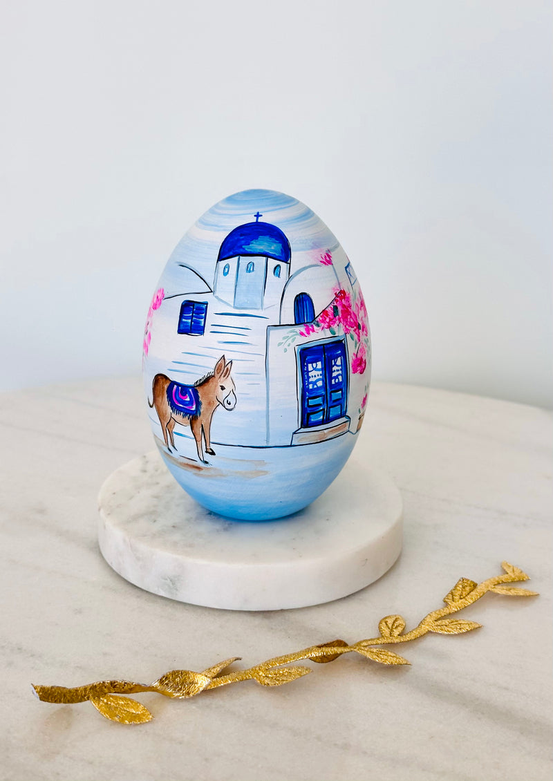 PRE-ORDER Hand-Painted Greek Island Donkey & Bougainvillaea Easter Egg Decor