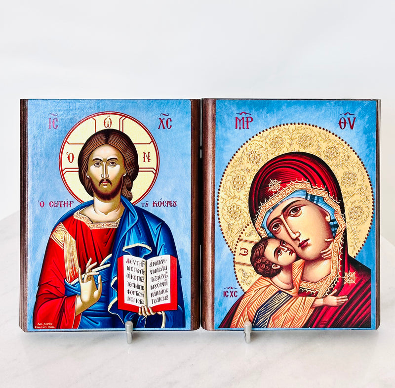 Double Icon Jesus & Panayia - Blue