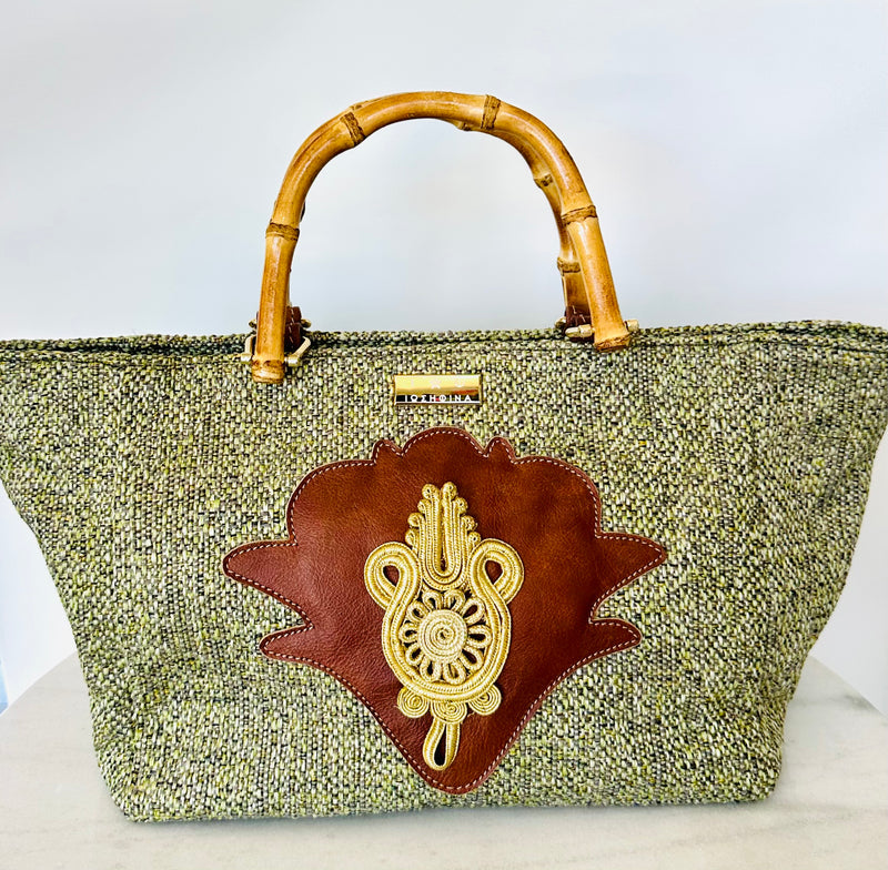 Iosifina Olive Green & Brown Leather Handbag