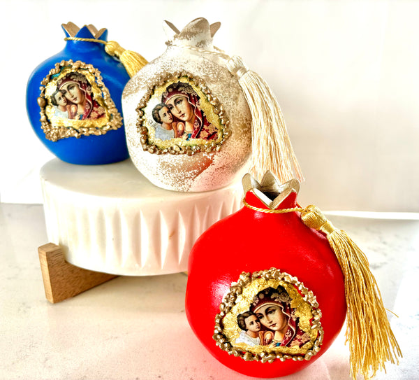 Pomegranate with Panagia & Baby Jesus - Red