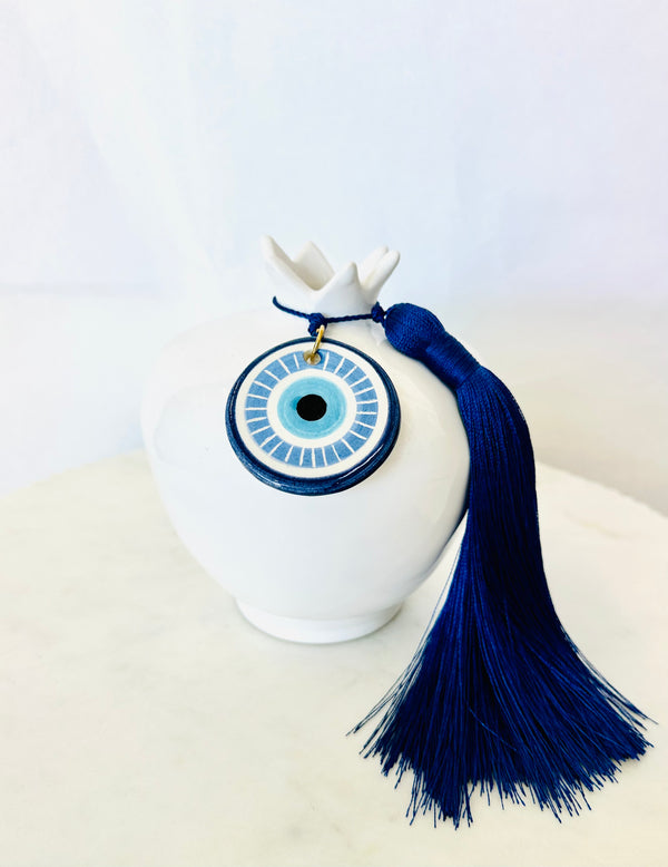 White pomegranate with Blue Mati & Tassel