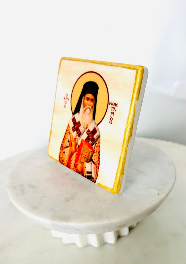 Saint Nektarios Marble Icon