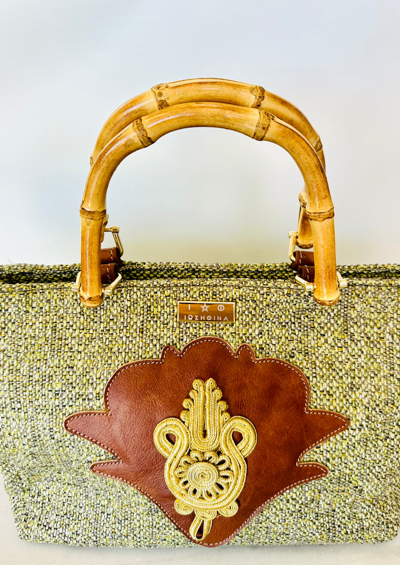 Iosifina Olive Green & Brown Leather Handbag