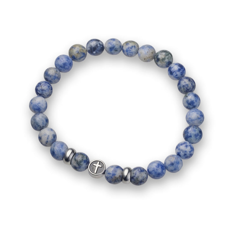 Stainless Steel Blue Stone Bracelet with Cross Charm