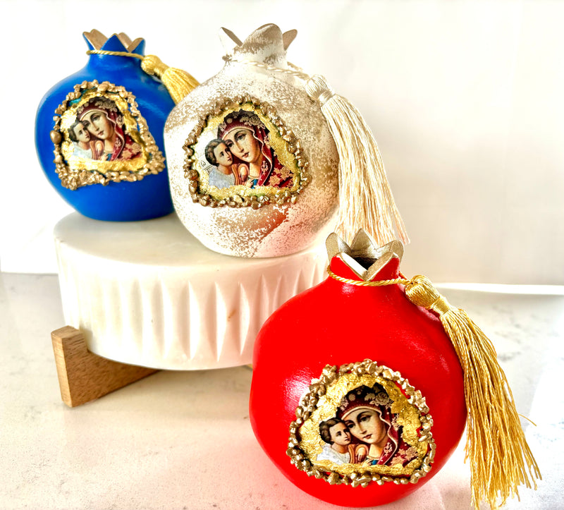 Pomegranate with Panagia & Baby Jesus - Blue