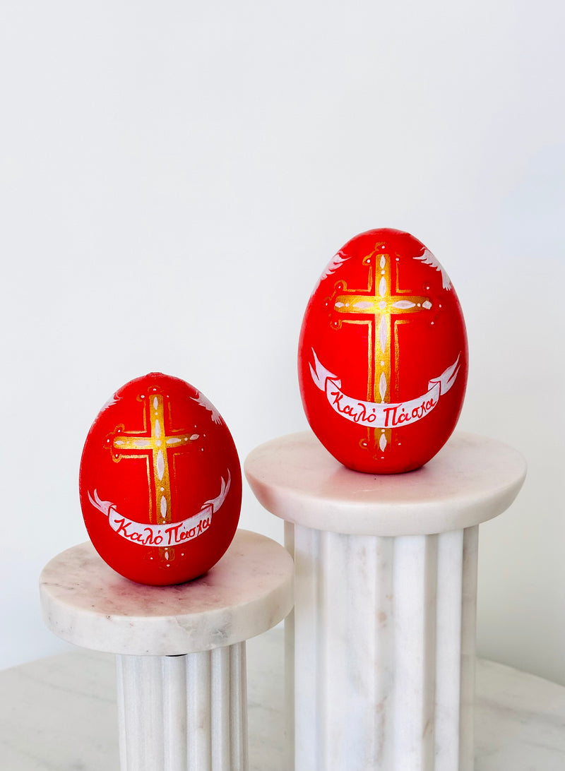 PRE-ORDER Hand-Painted Red & Gold Cross with doves Easter Egg Decor