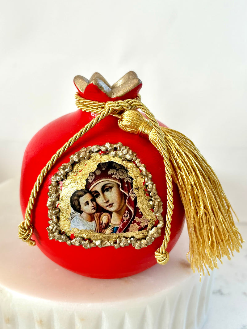 Pomegranate with Panagia & Baby Jesus - Red