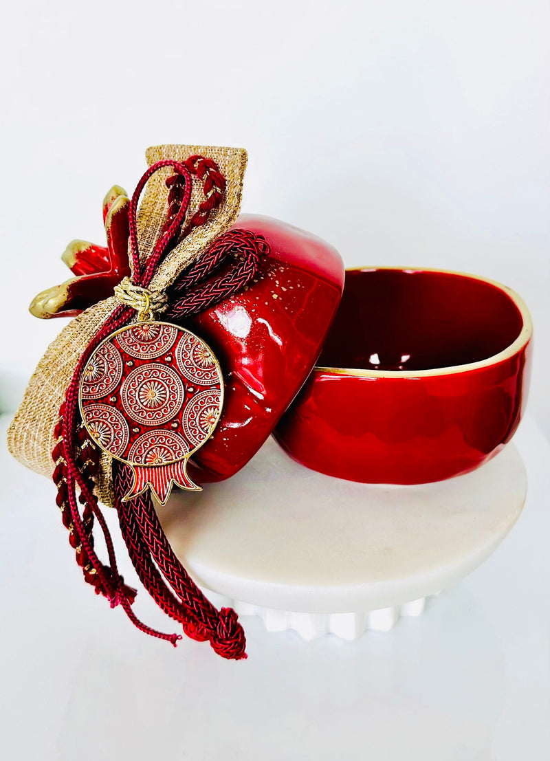 Red Pomegranate with Red & Gold Charm - Large