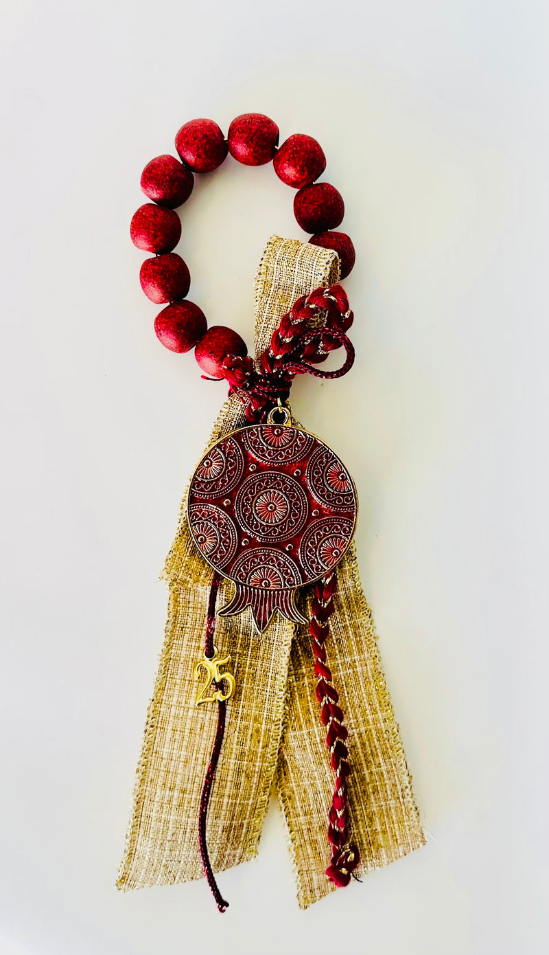 Red & Gold Pomegranate Beaded Gouri