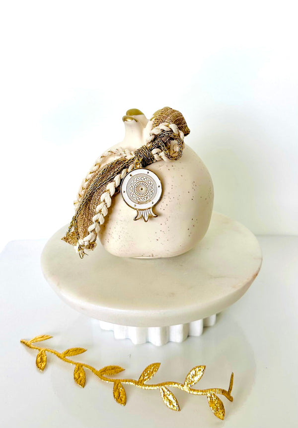 Pomegranate with White & Gold Charm - Medium