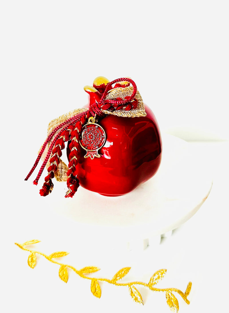 Red Pomegranate with Red & Gold Charm - Small