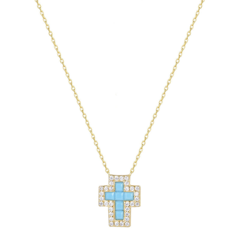 Paros Gold Cross Turquoise Necklace