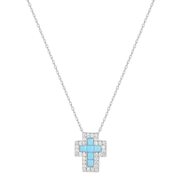 Paros Silver Cross Turquoise Necklace