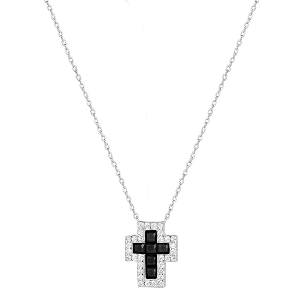 Paros Silver Cross Onyx Necklace