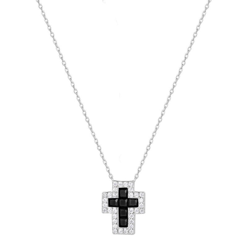 Paros Silver Cross Onyx Necklace