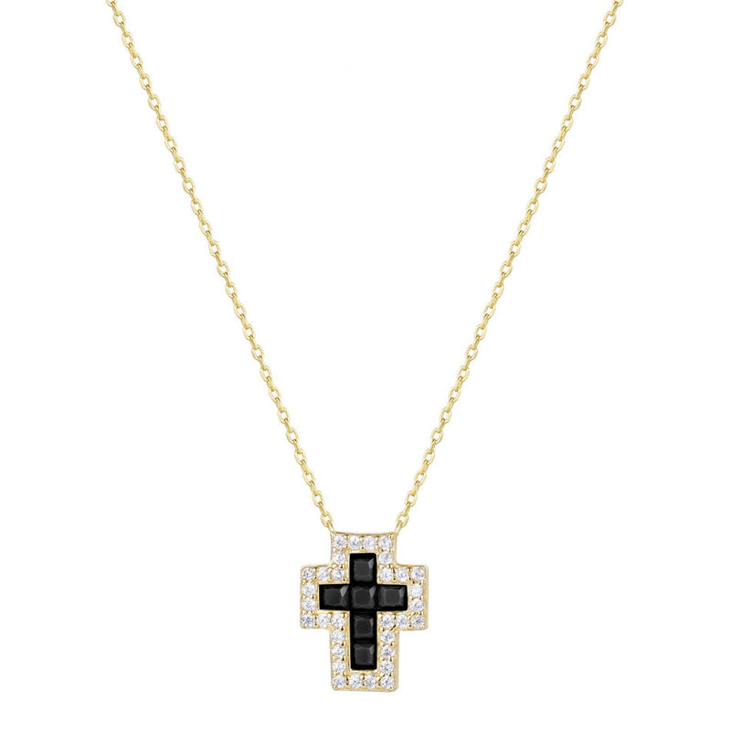 Paros Gold Cross Onyx Necklace