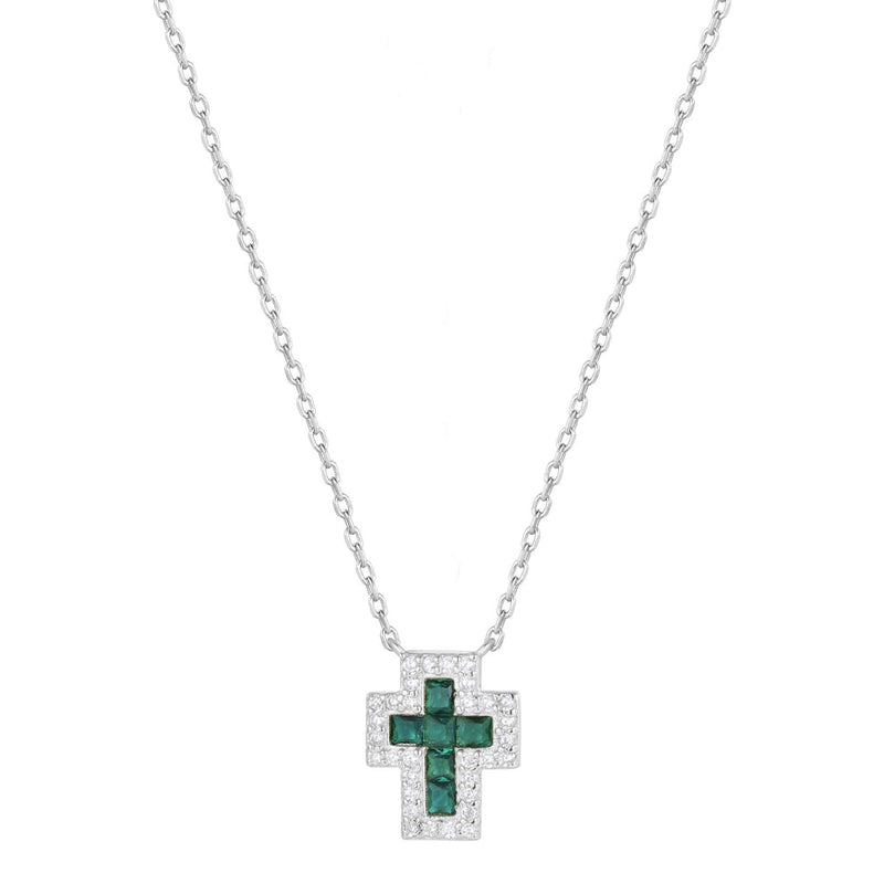 Paros Silver Emerald Cross Necklace