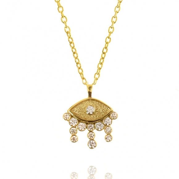 Gold Mati Necklace with Crystal Droplets