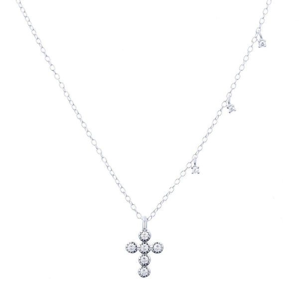 Silver Mini Crystal Cross Necklace