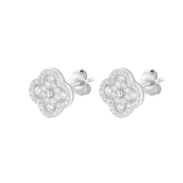 Athena Mini Silver Clover Earrings