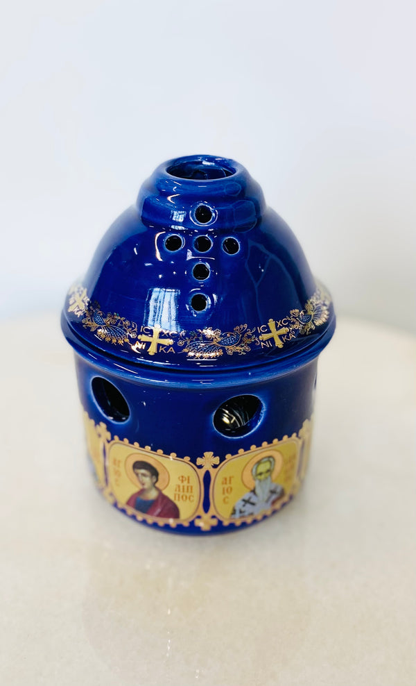 Handmade Saint Ceramic Candili - Blue