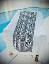 Greek Key Design Beach Towel - Cream & Black