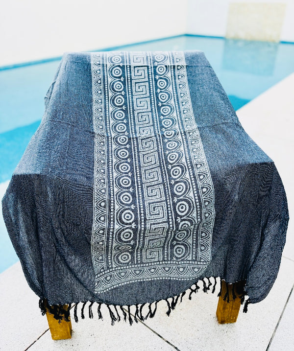 Greek Key Beach Towel - Charcoal