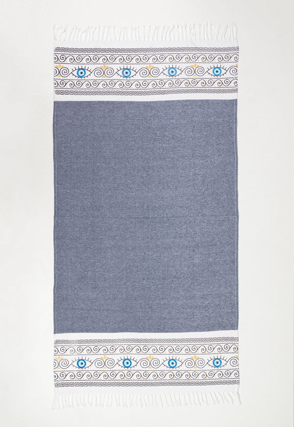 Grecian Mati Beach Towel -  Dark Blue