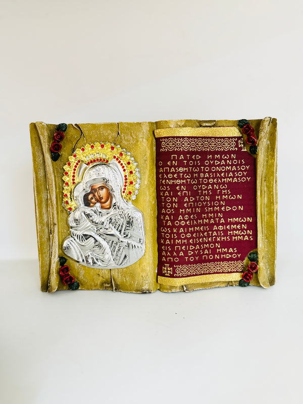 Greek Prayer with Panayia Icon Book Decor