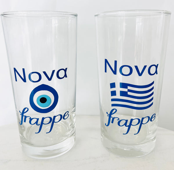 Nona Frappe Glass - Mati or Flag Design